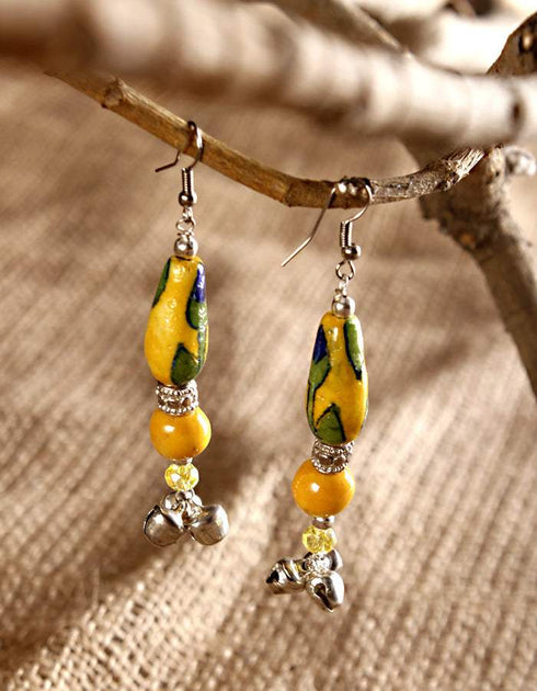 Drop Bead With Ghungroo Pendant Earring (Yellow)